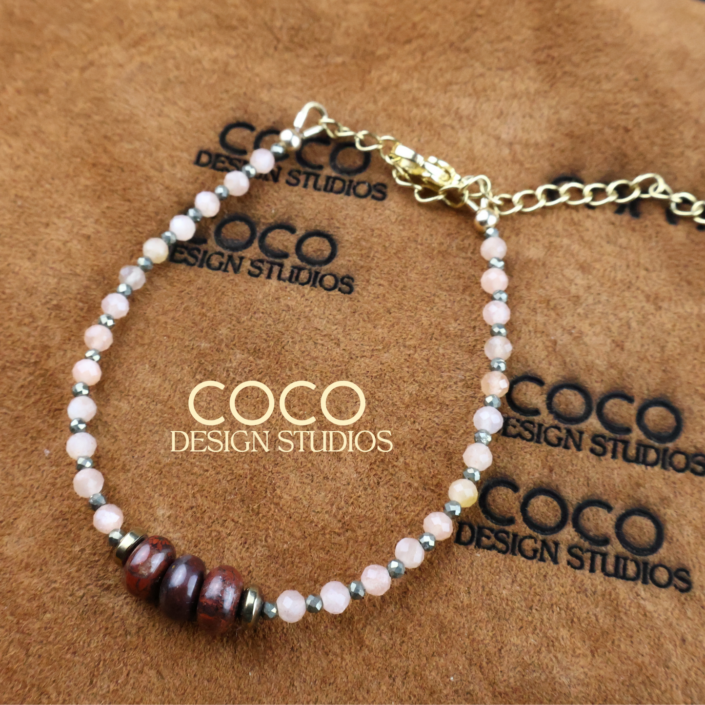 Jasper and Peach Moonstone with Pyrite Bracelet
