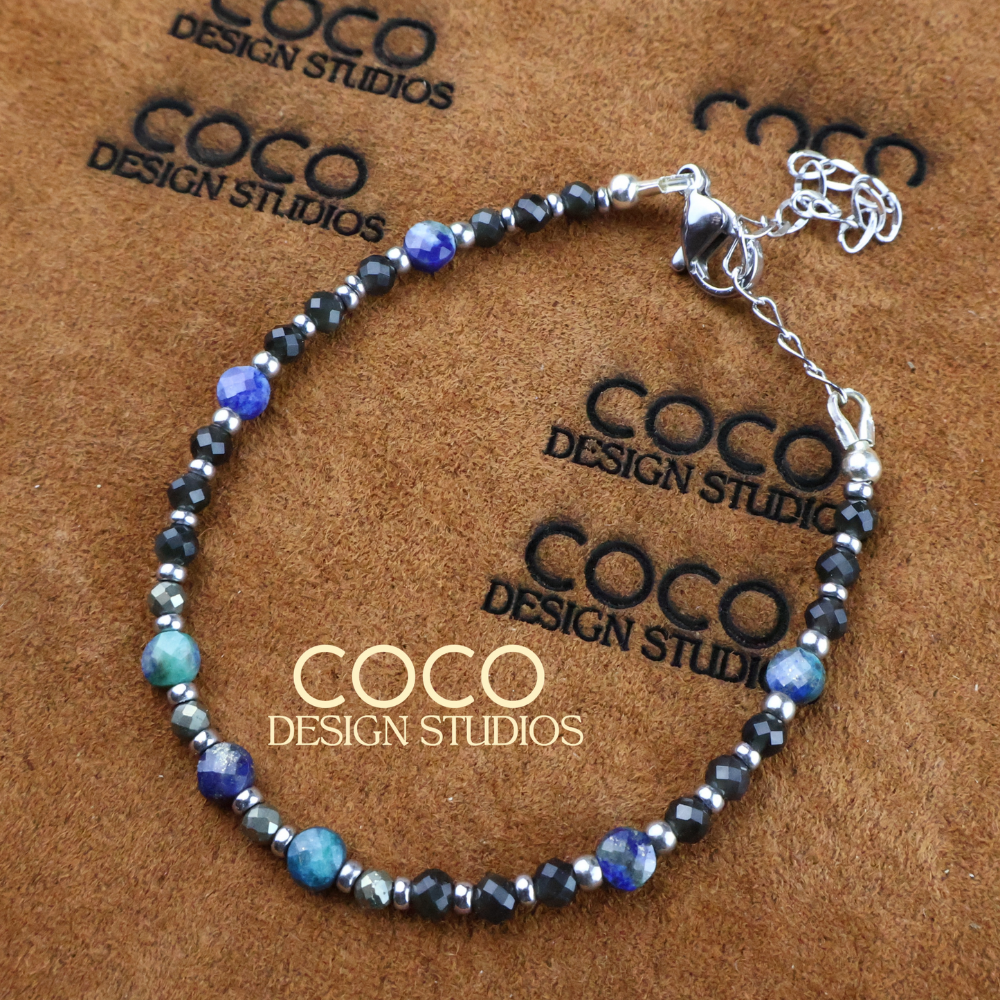 Chrysocolla, Spinel, and Pyrite Bracelet