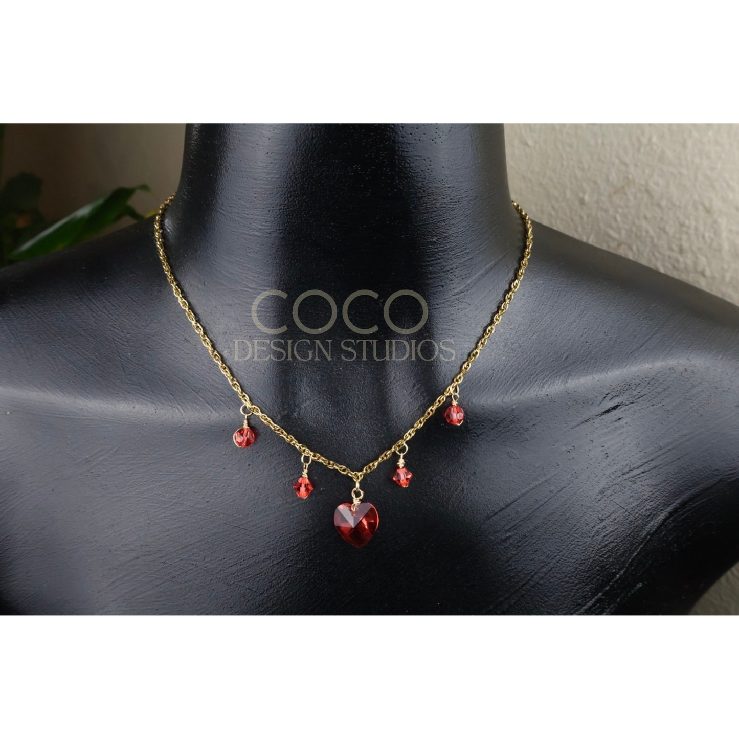 Dark Pink Heart on Gold Chain