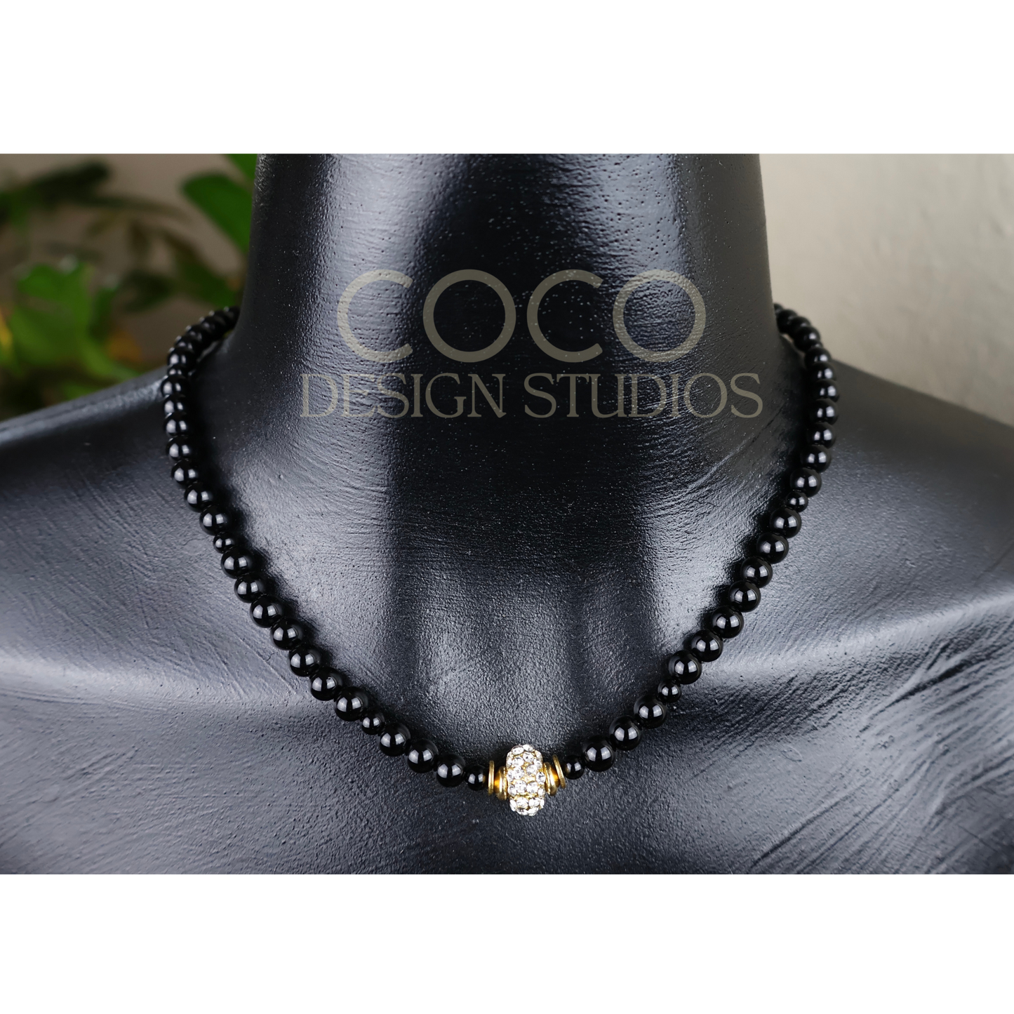 Black Onyx With Pave Bead Necklace
