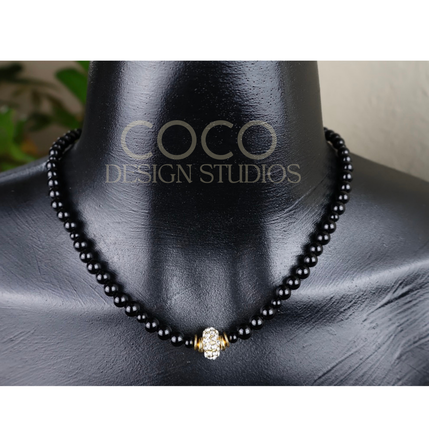 Black Onyx With Pave Bead Necklace