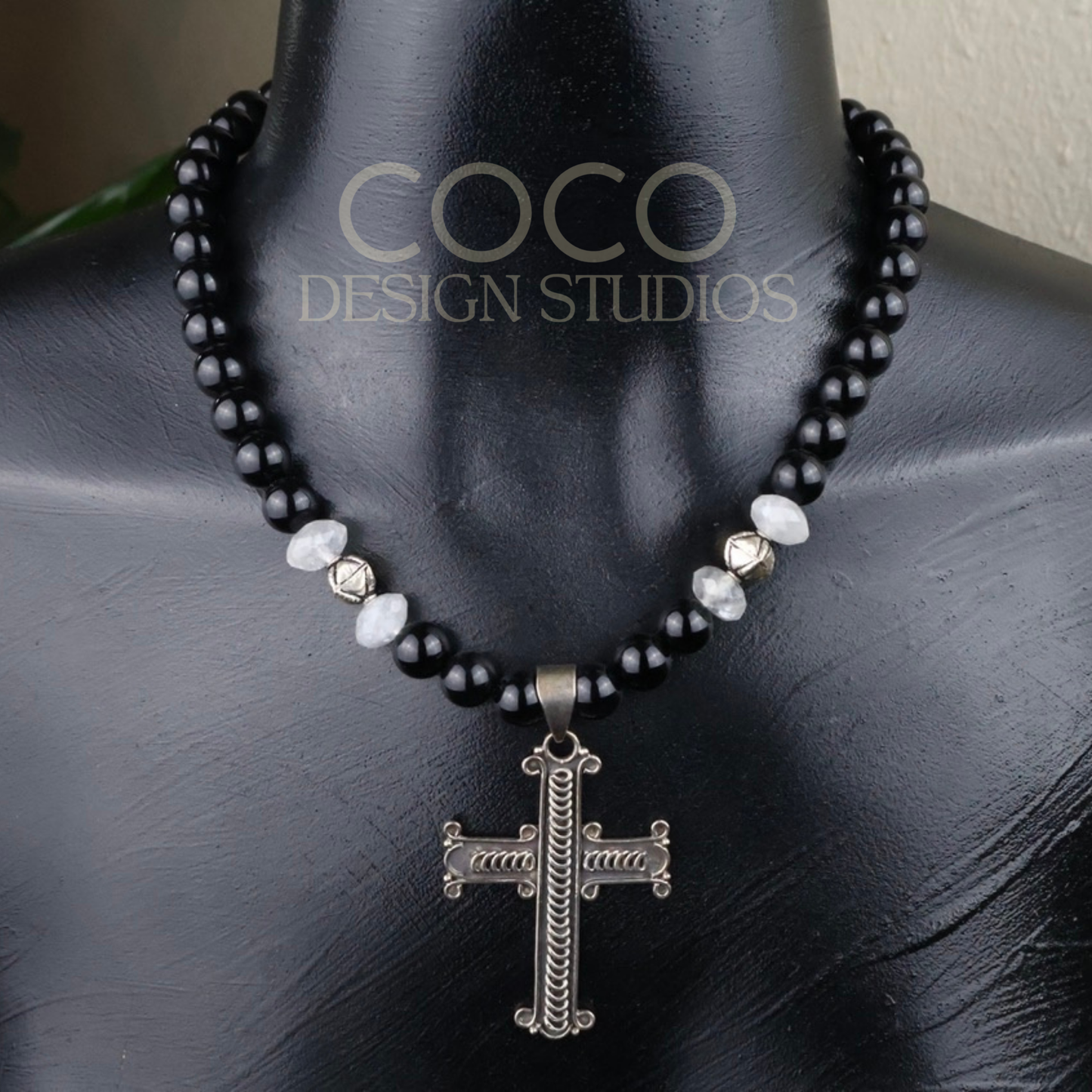 Sterling Silver Cross on Black Onyx