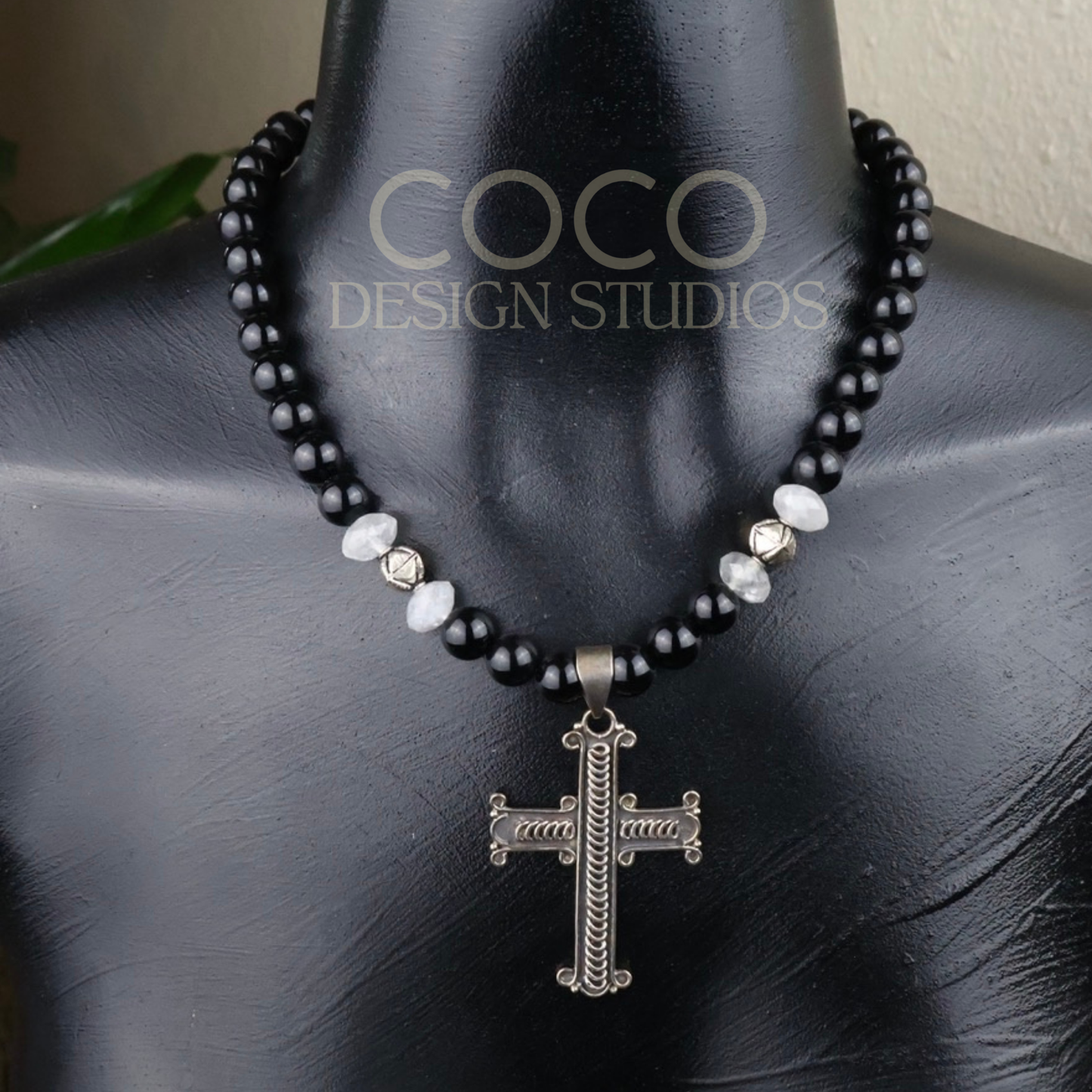 Sterling Silver Cross on Black Onyx