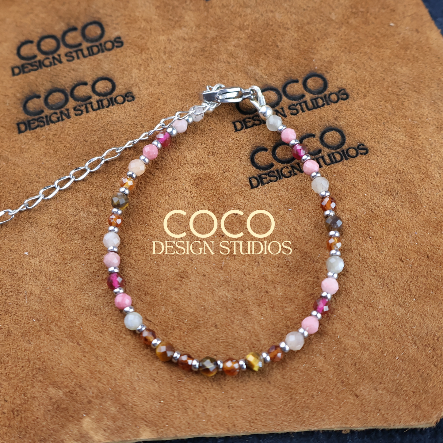 Tiger's Eye, Rhodonite, Moonstone Bracelet