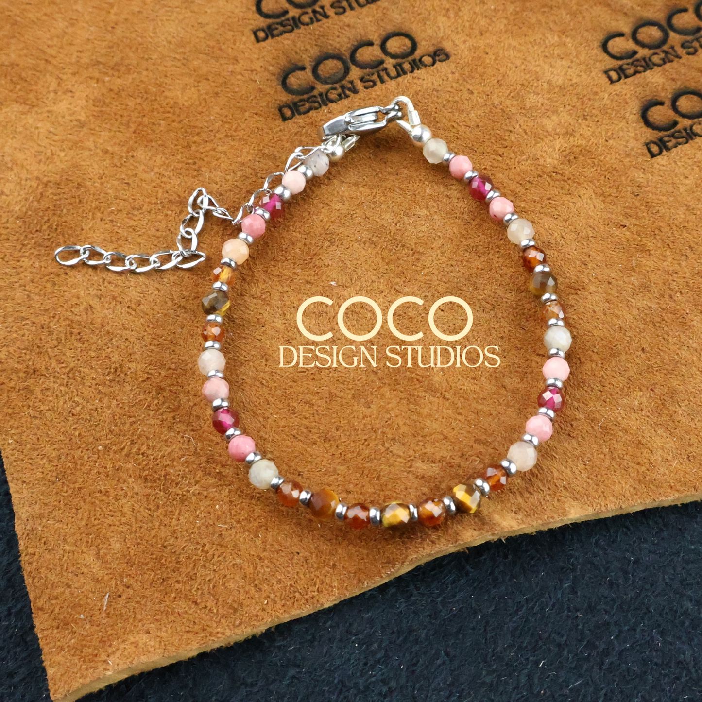 Tiger's Eye, Rhodonite, Moonstone Bracelet