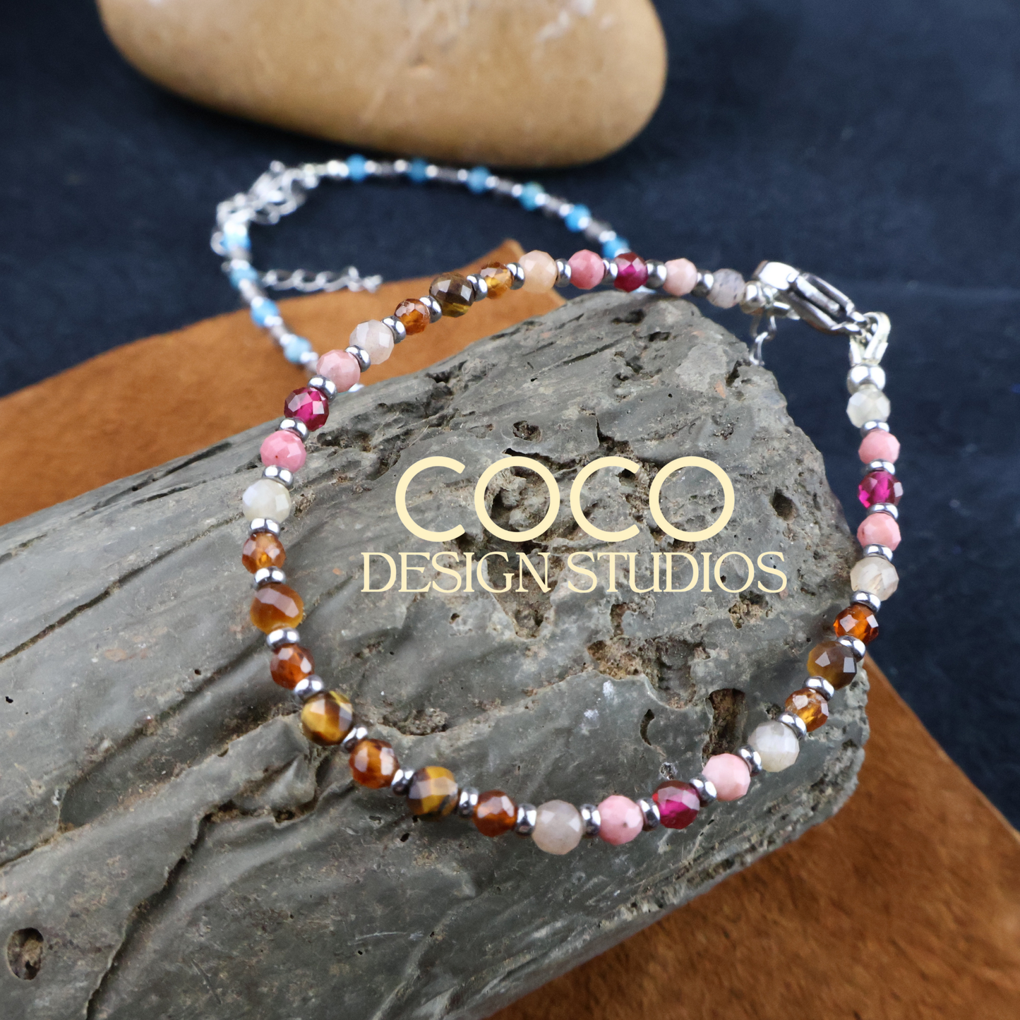 Tiger's Eye, Rhodonite, Moonstone Bracelet