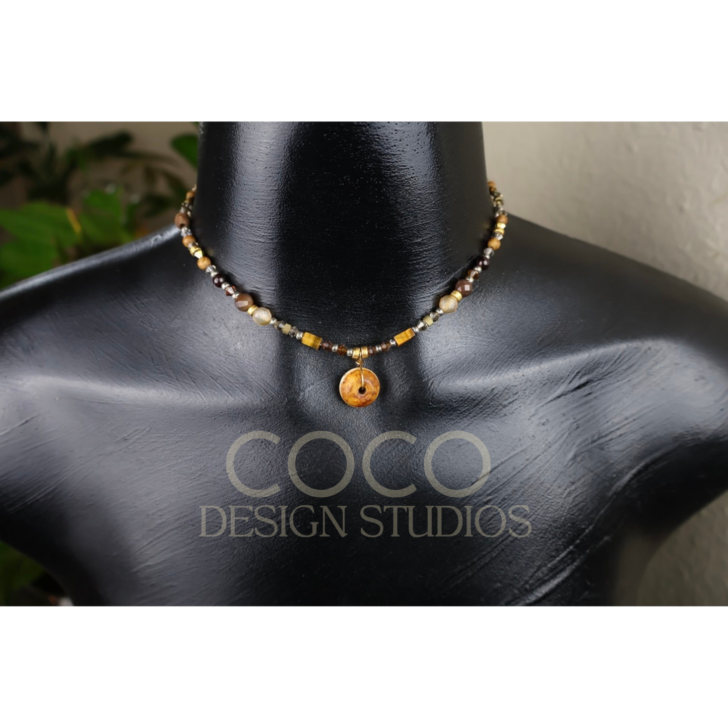 Jasper, Topaz Quartz, Tiger's Eye, Austrian Crystal Necklace