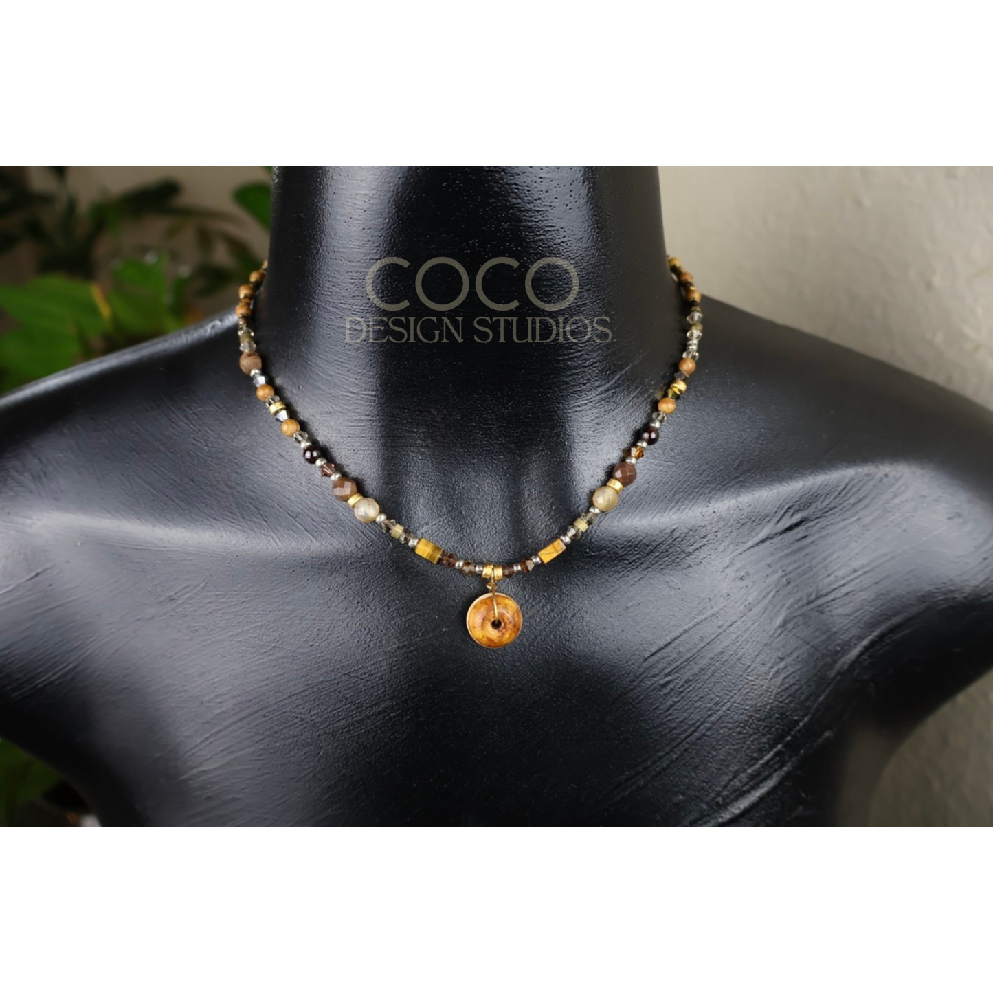 Jasper, Topaz Quartz, Tiger's Eye, Austrian Crystal Necklace