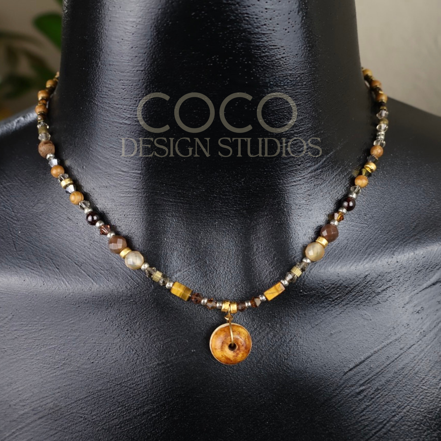 Jasper, Topaz Quartz, Tiger's Eye, Austrian Crystal Necklace