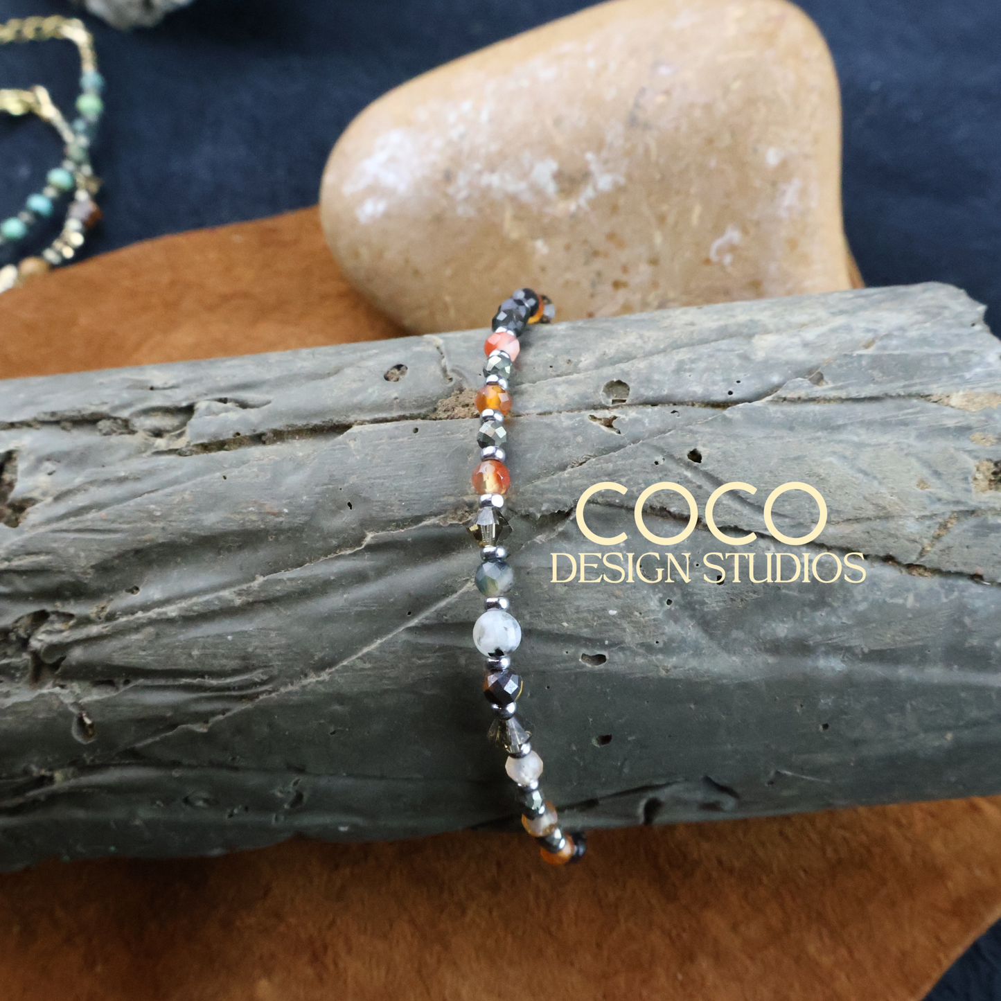 Spinel, Carnelian, Tourmaline Quartz, Austrian Crystals, Stainless Steel Bracelet