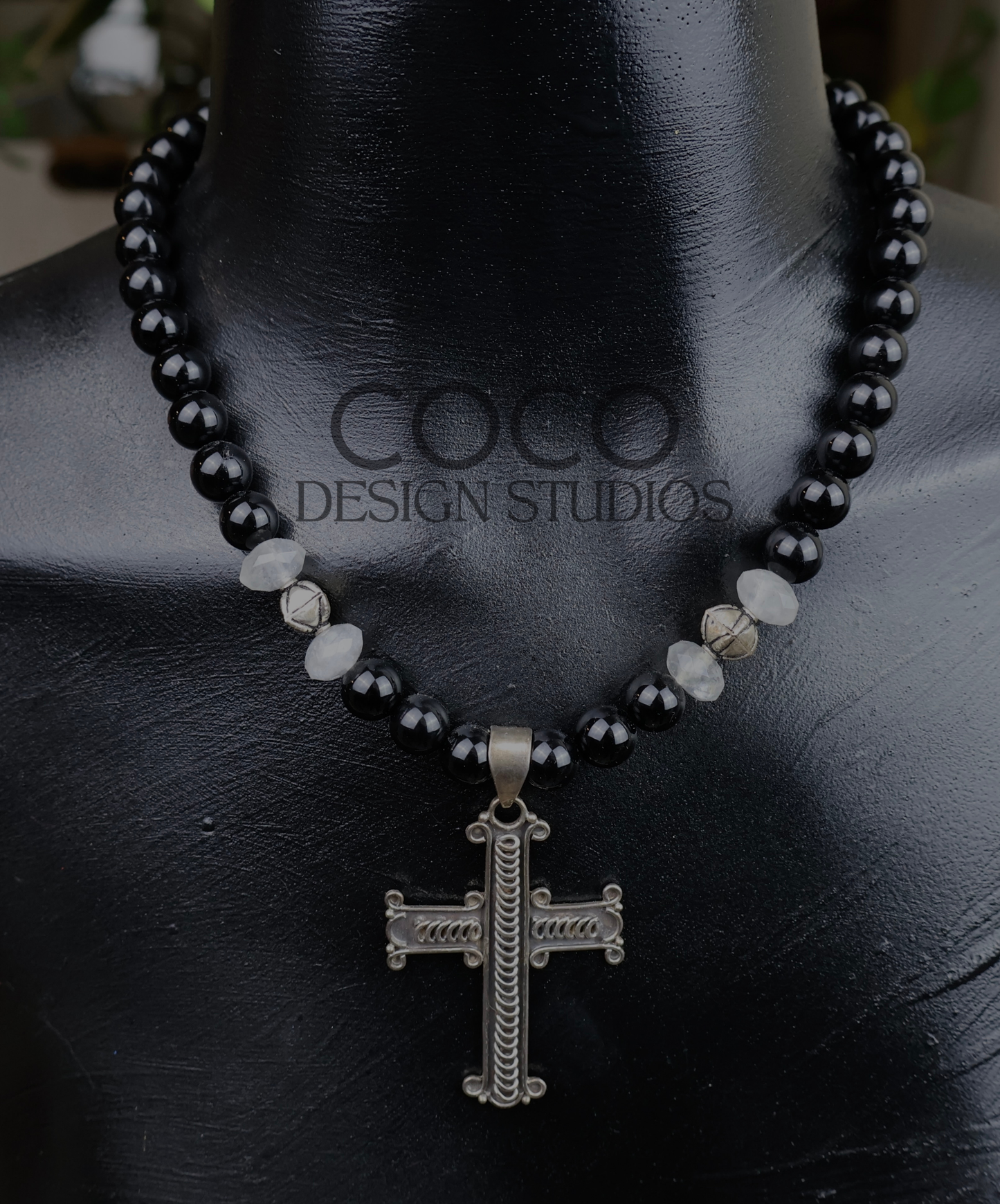 Sterling Silver Cross on Black Onyx