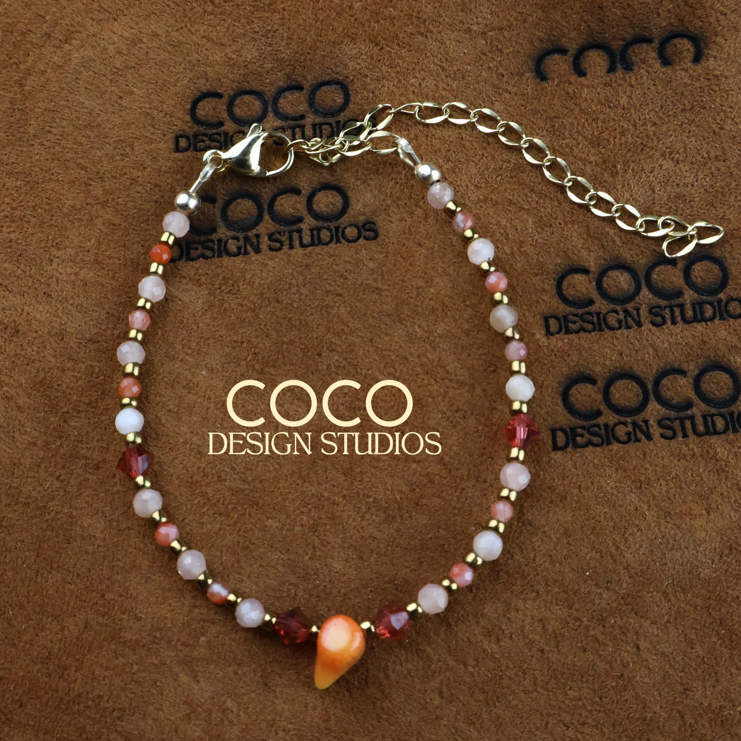 Coral, Rhodonite, and Peach Moonstone Bracelet