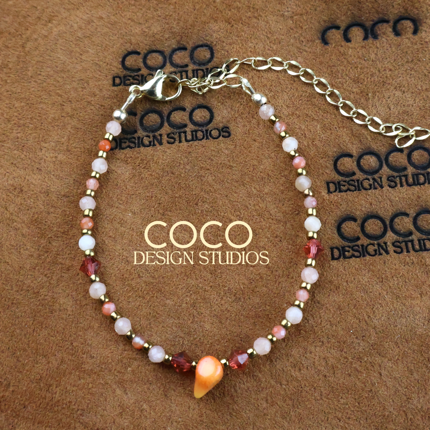 Coral, Rhodonite, and Peach Moonstone Bracelet