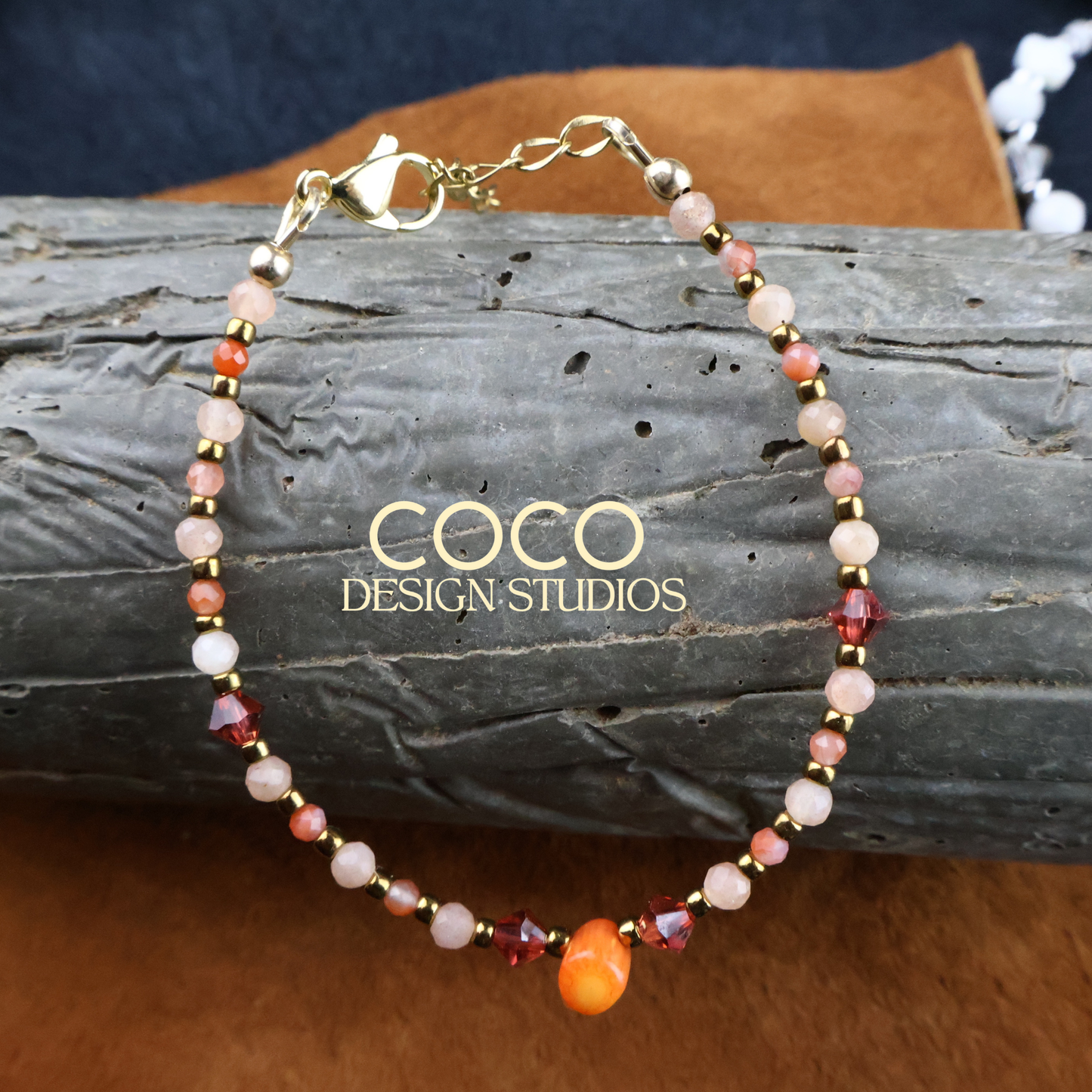 Coral, Rhodonite, and Peach Moonstone Bracelet