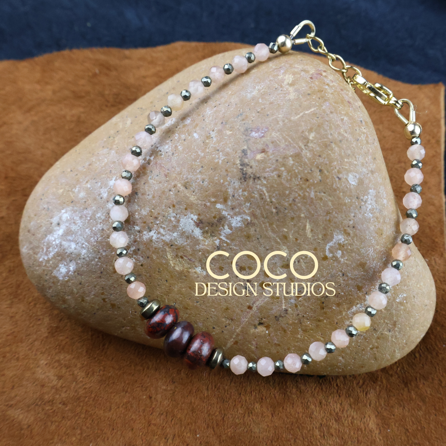 Jasper and Peach Moonstone with Pyrite  Bracelet