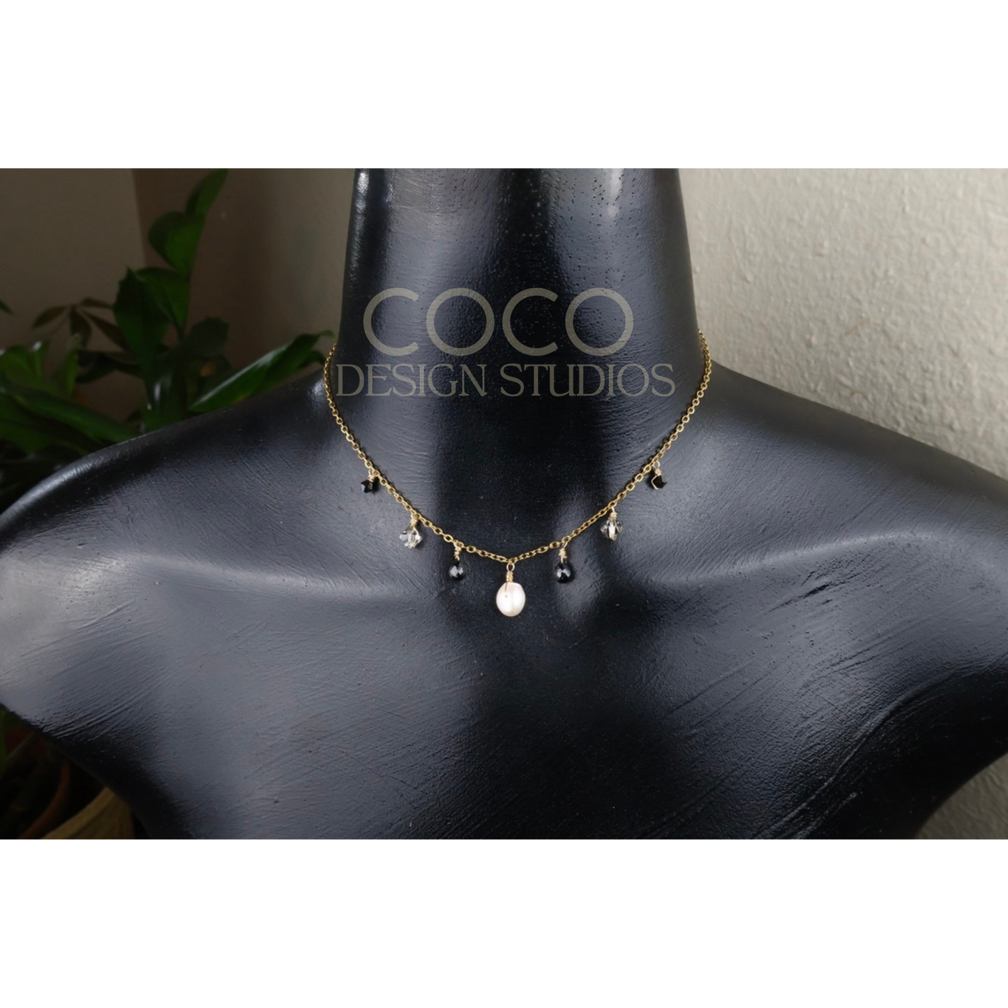 Pearl and Grey Gold Stainless Steel Necklace