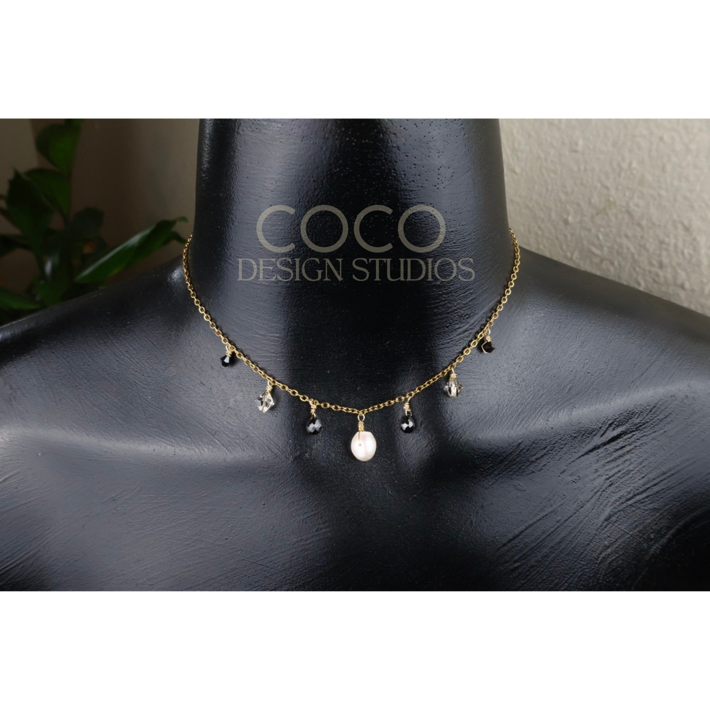 Pearl and Grey Gold Stainless Steel Necklace