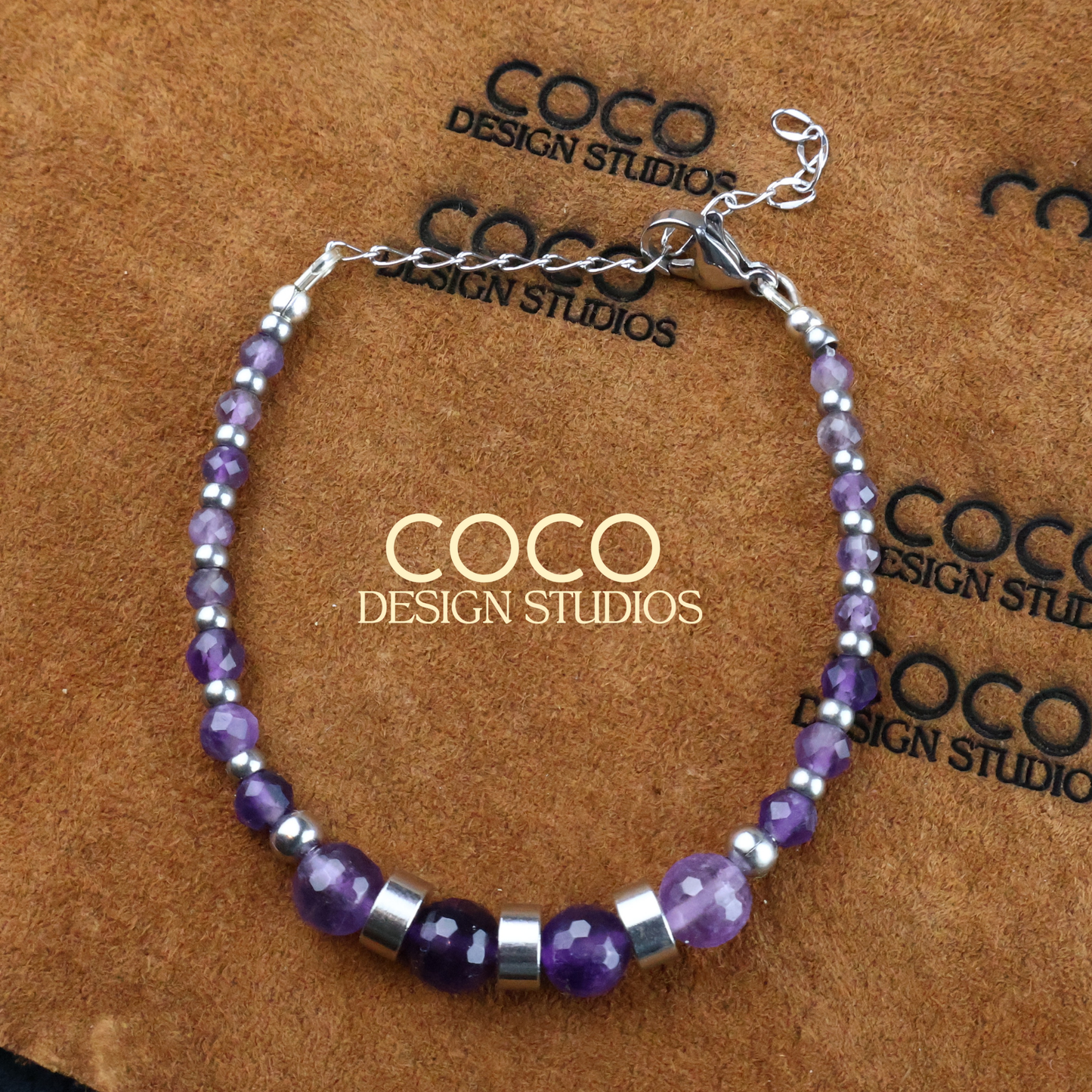 Amethyst and Stainless Steel Bracelet