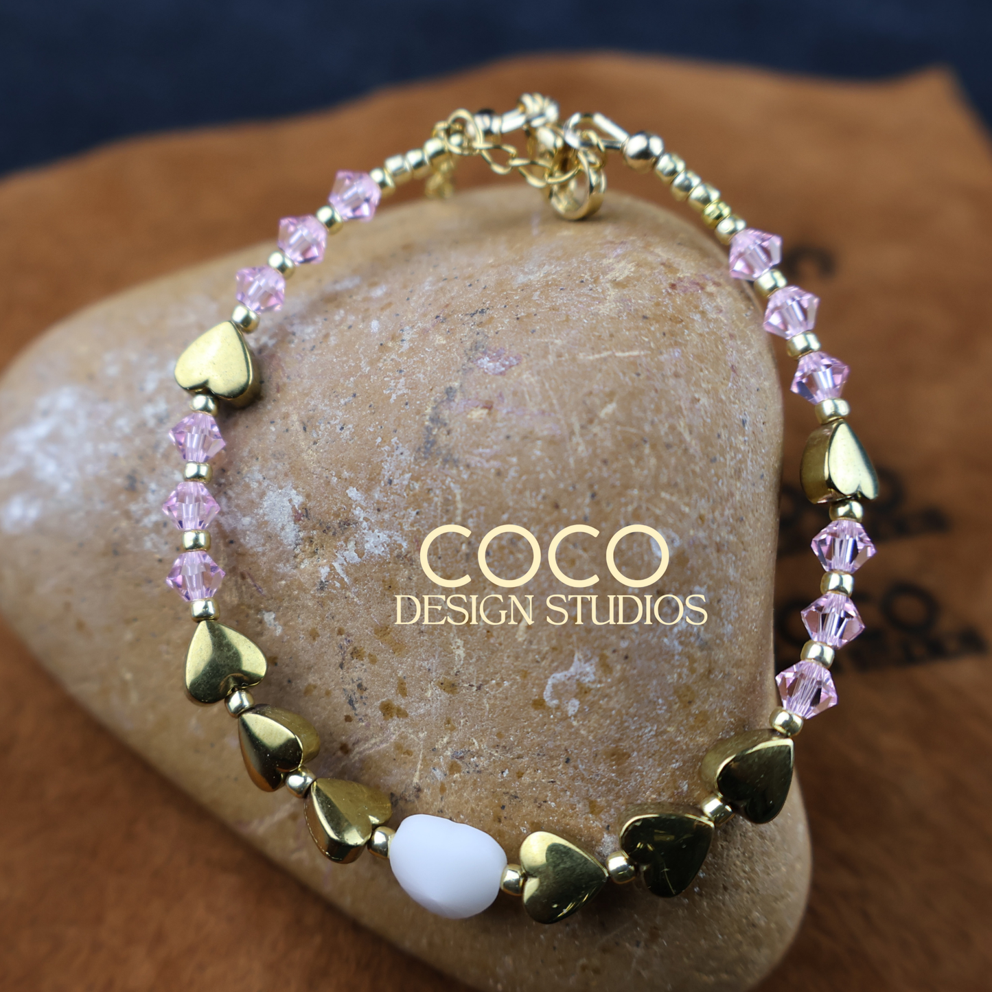 White & Gold Hearts Bracelet