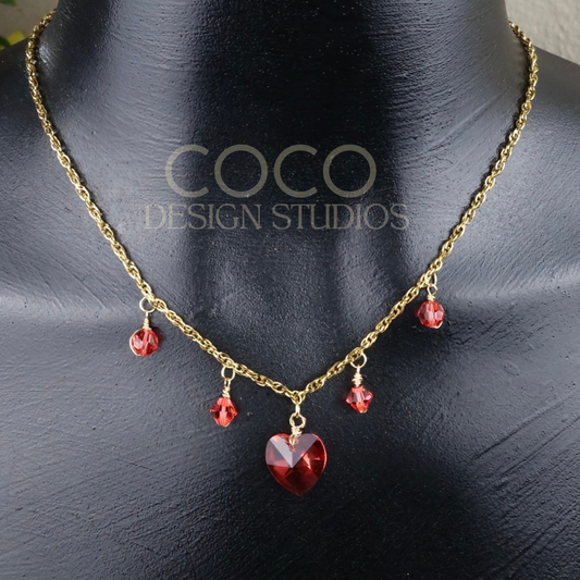 Dark Pink Heart on Gold Chain