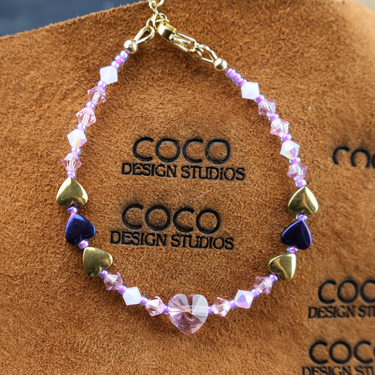 Purple Crystal Heart Charm Bracelet