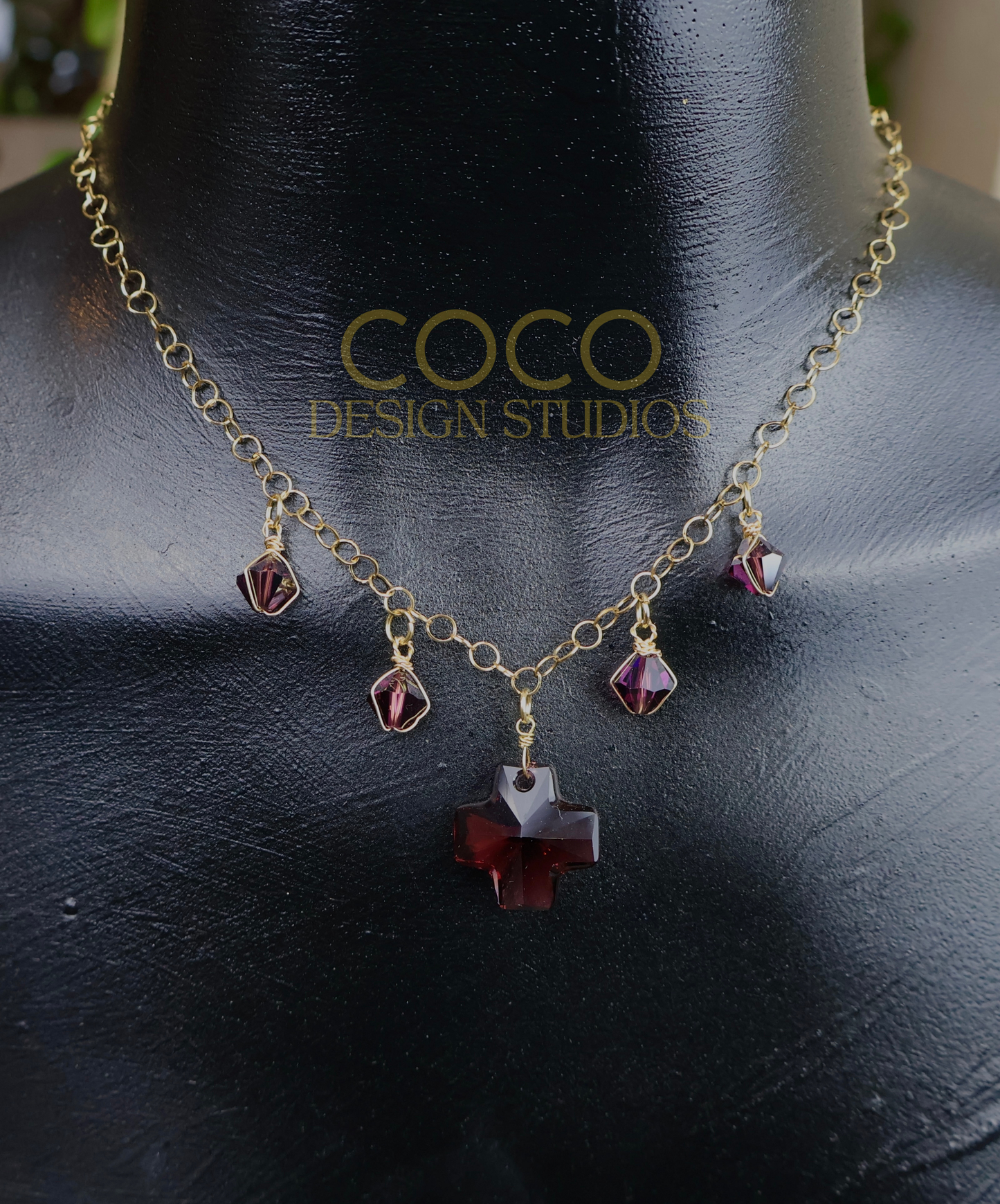 Burgundy Cross Necklace