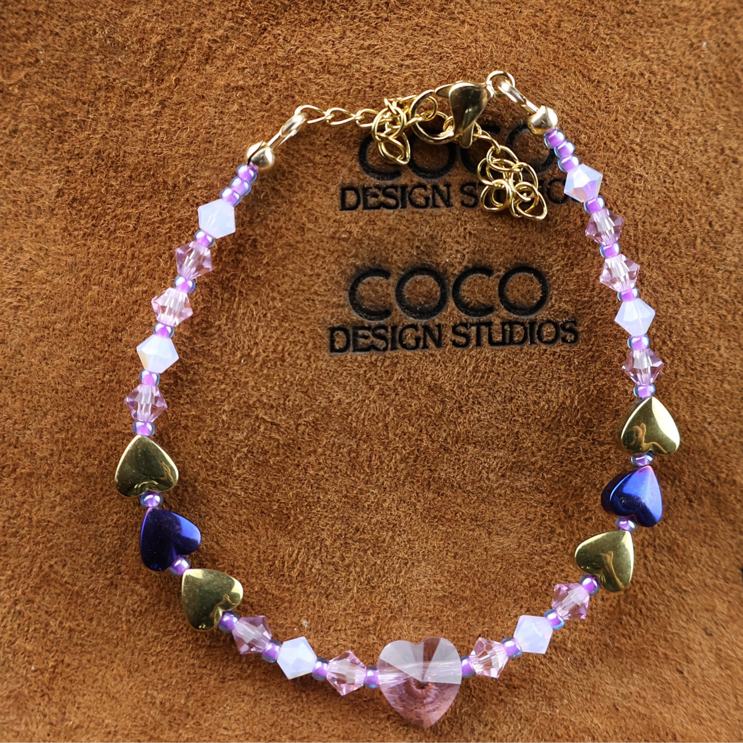 Purple Crystal Heart Charm Bracelet