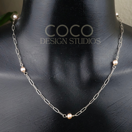 Sterling Silver Paper Clip Chain with Pearl Links