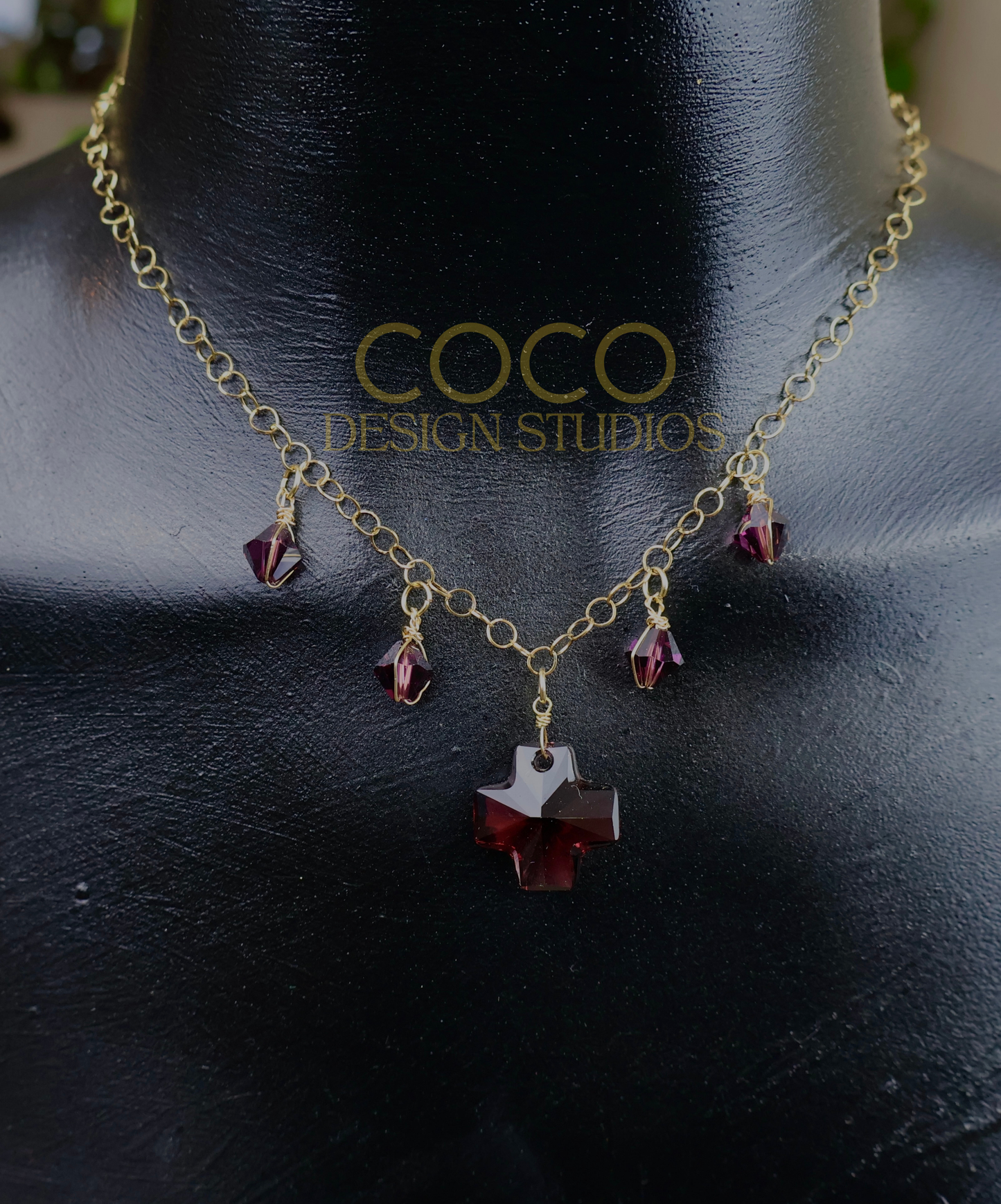 Burgundy Cross Necklace