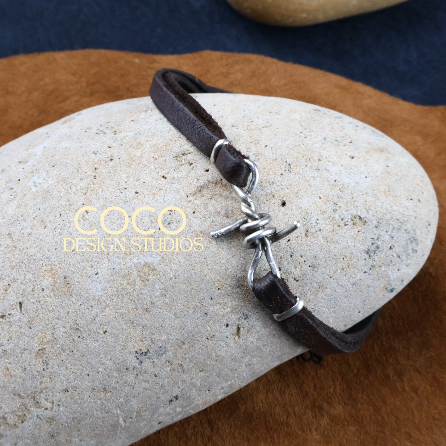 Sterling Silver Barb On Leather Bracelet