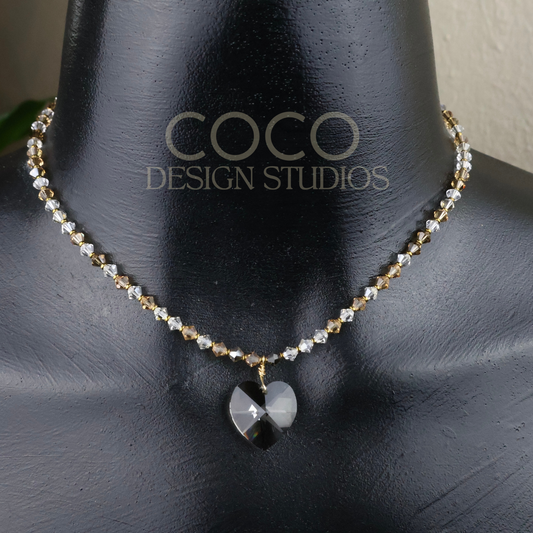 Black Diamond Heart Austrian Crystal Necklace