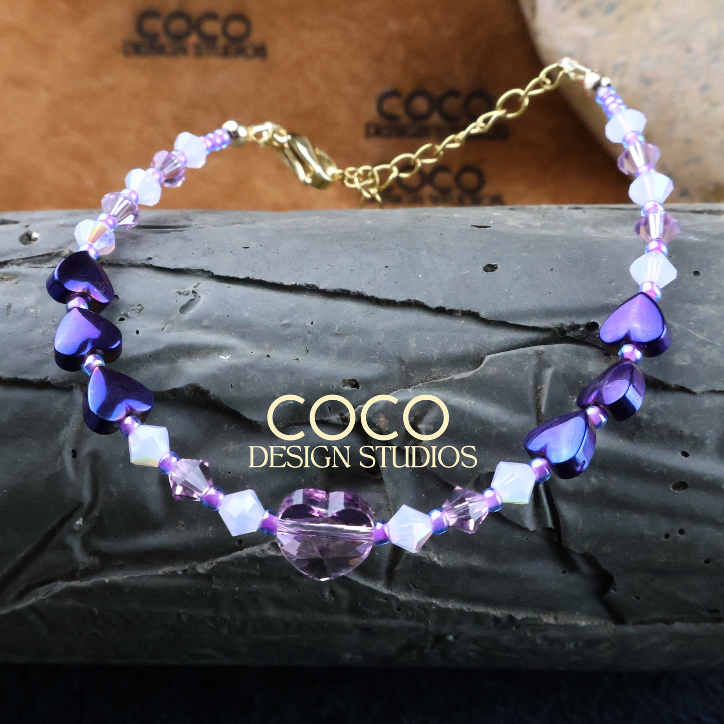 Lilac Heart Charm Bracelet