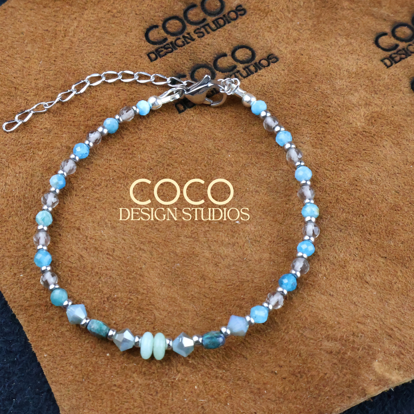 Amazonite, Smoky Quartz, Blue Apatite Bracelet