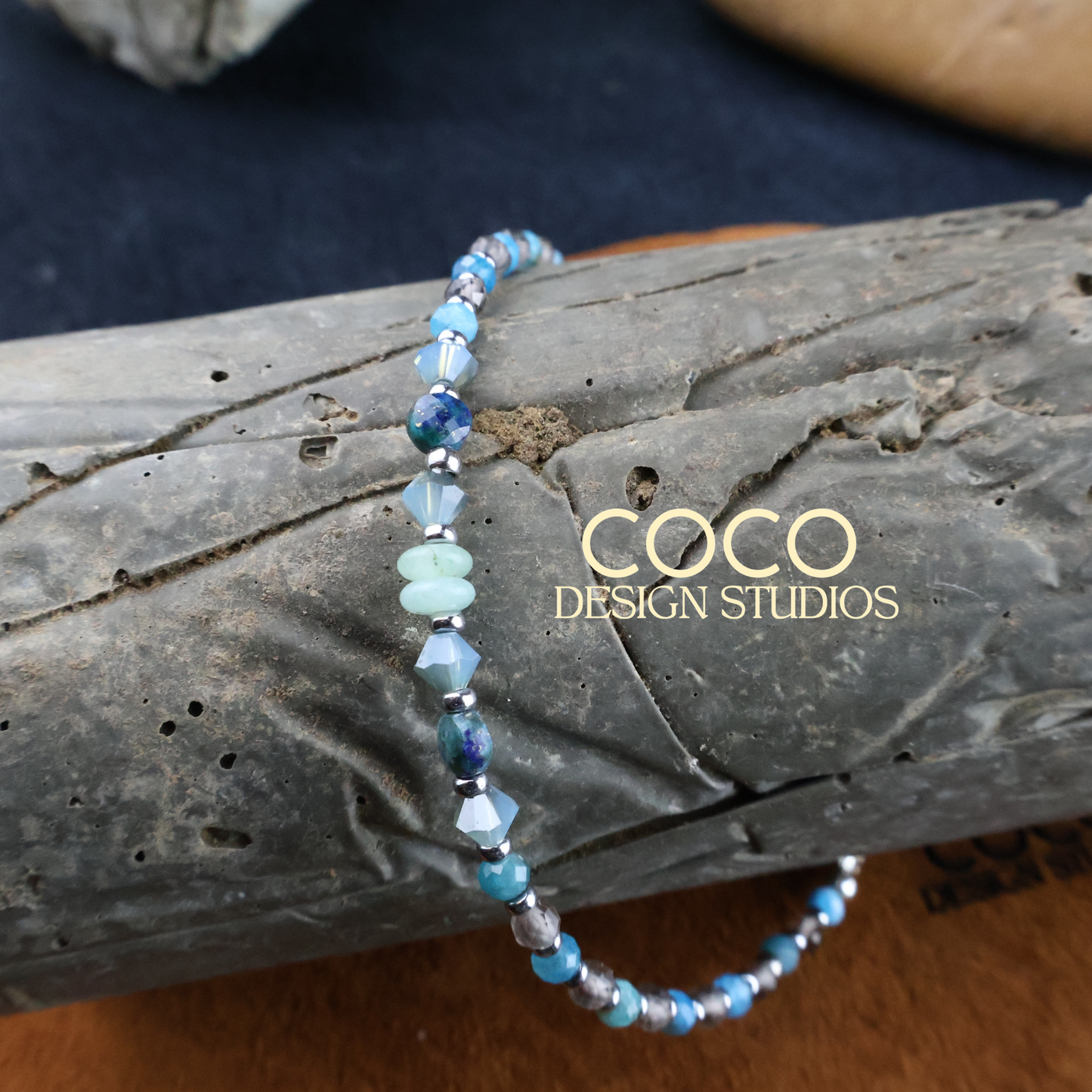 Amazonite, Smoky Quartz, Blue Apatite Bracelet