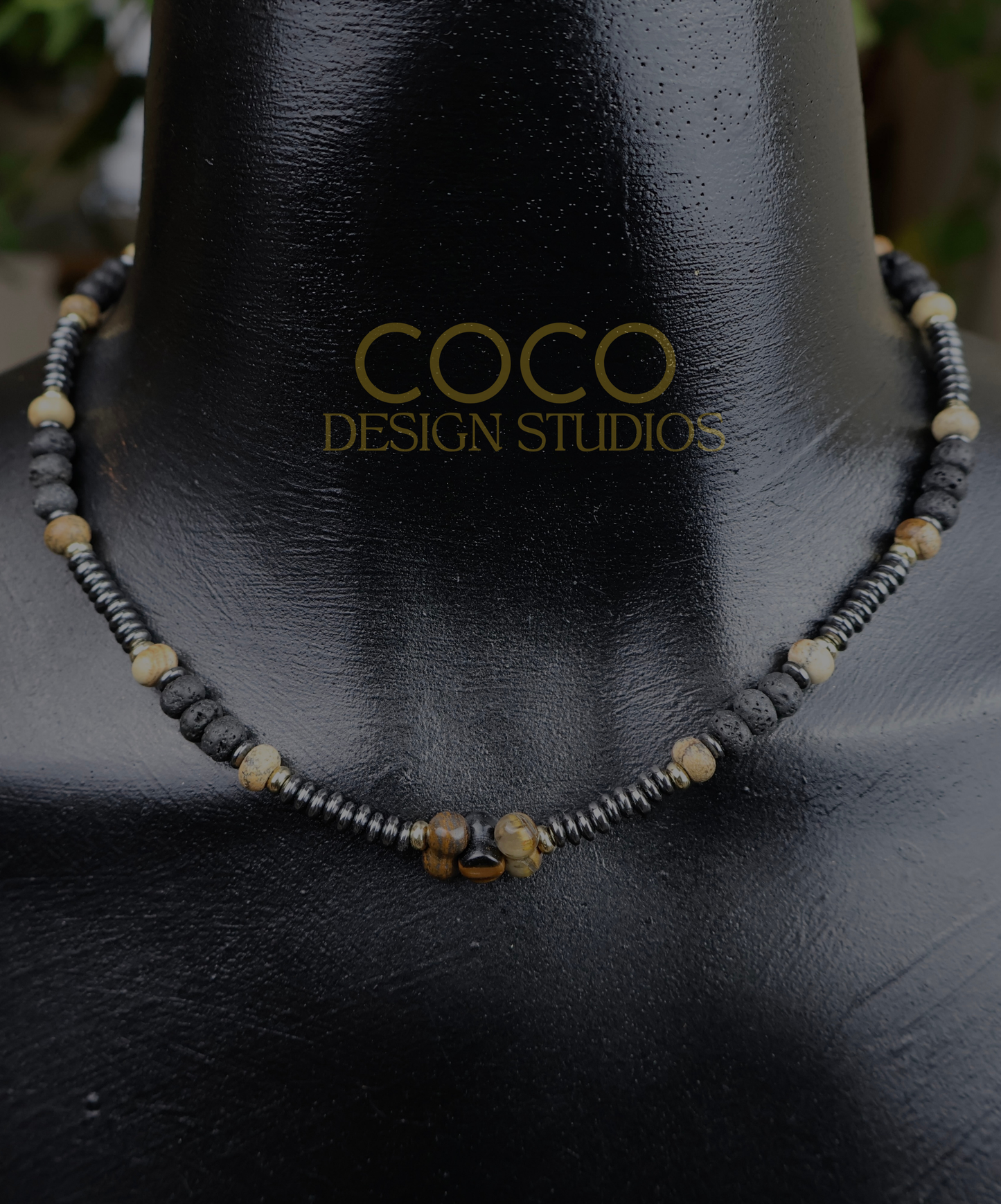 Tiger's Eye, Jasper, Lava Rock, and Hematite Necklace