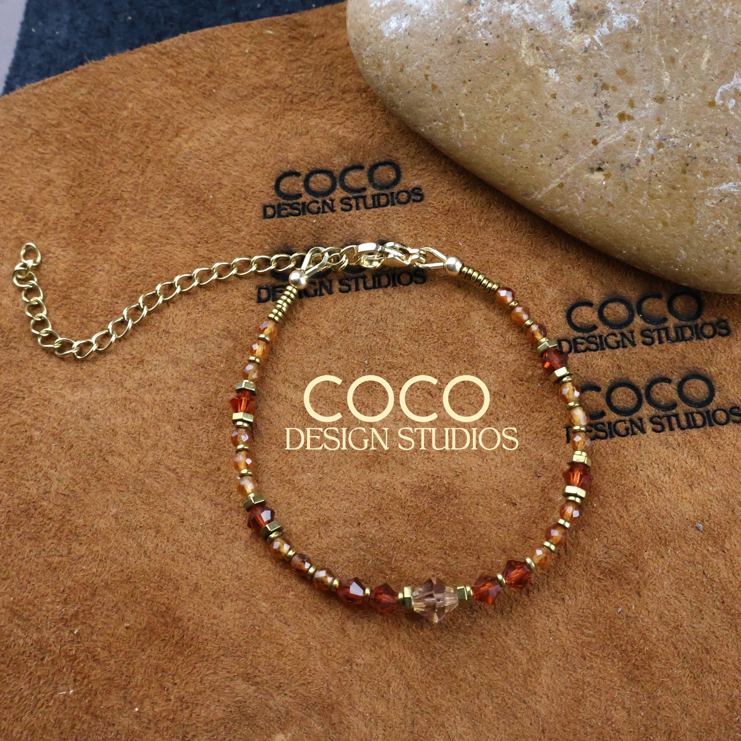 Orange Garnet, Golden Hematite and Austrian Crystal Bracelet