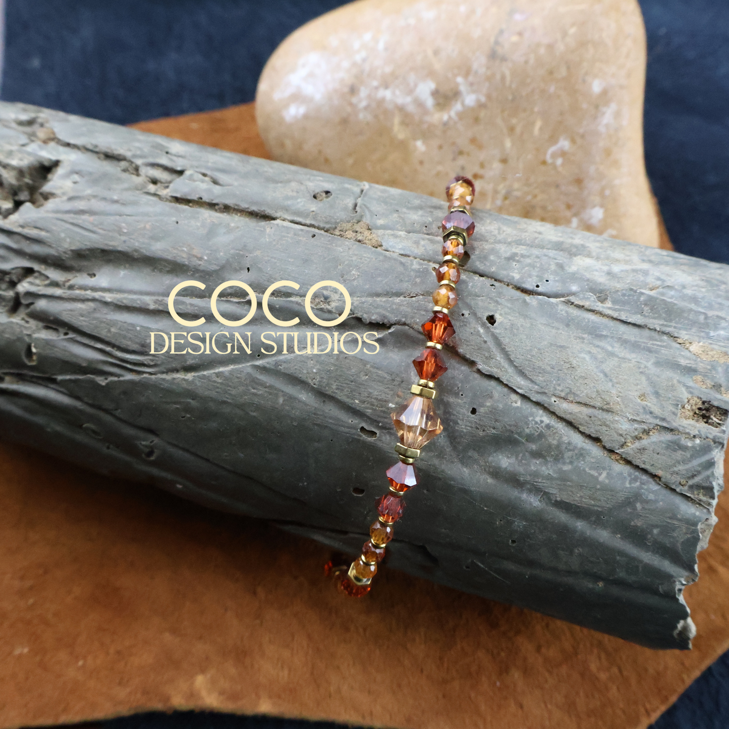 Orange Garnet, Golden Hematite and Austrian Crystal Bracelet