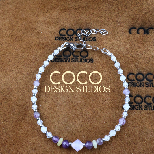 Amethyst, Moonstone, Zirconia with Stainless Steel Bracelet