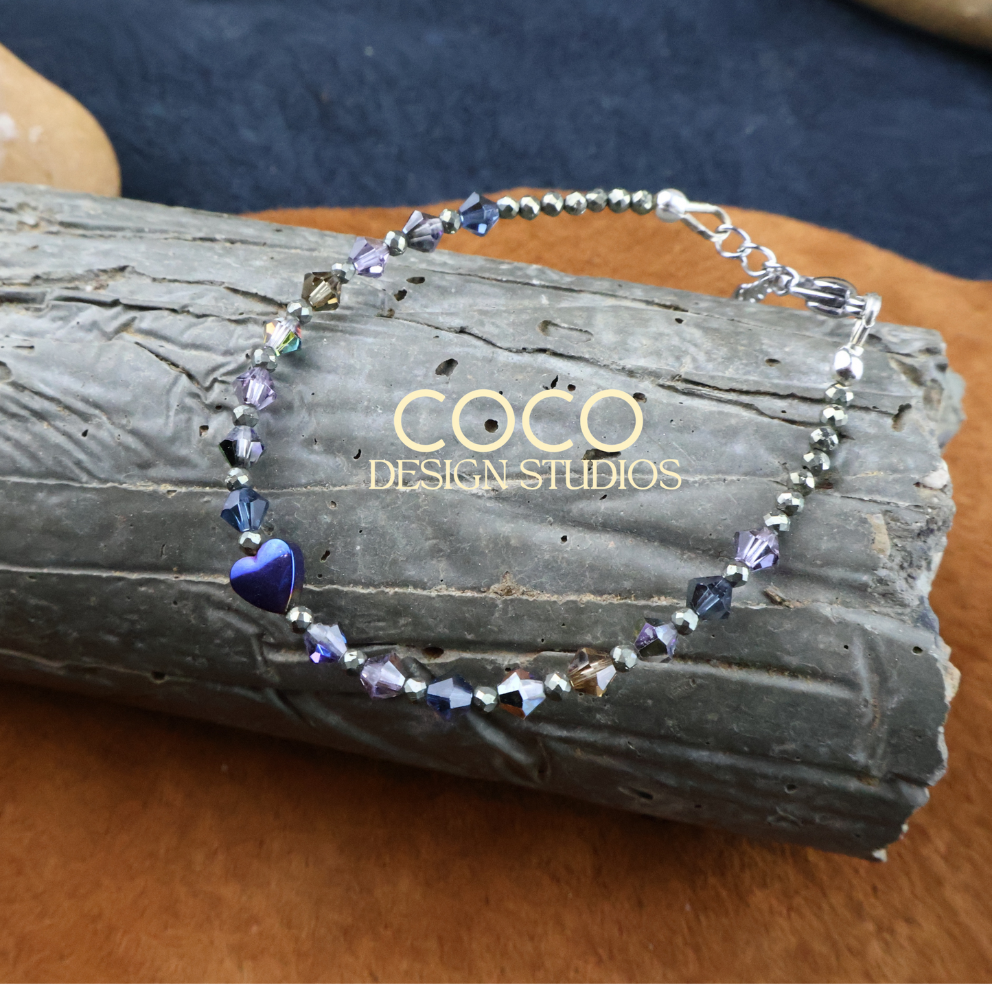 Pyrite, Blue Hematite Heart, Austrian Crystal Bracelet