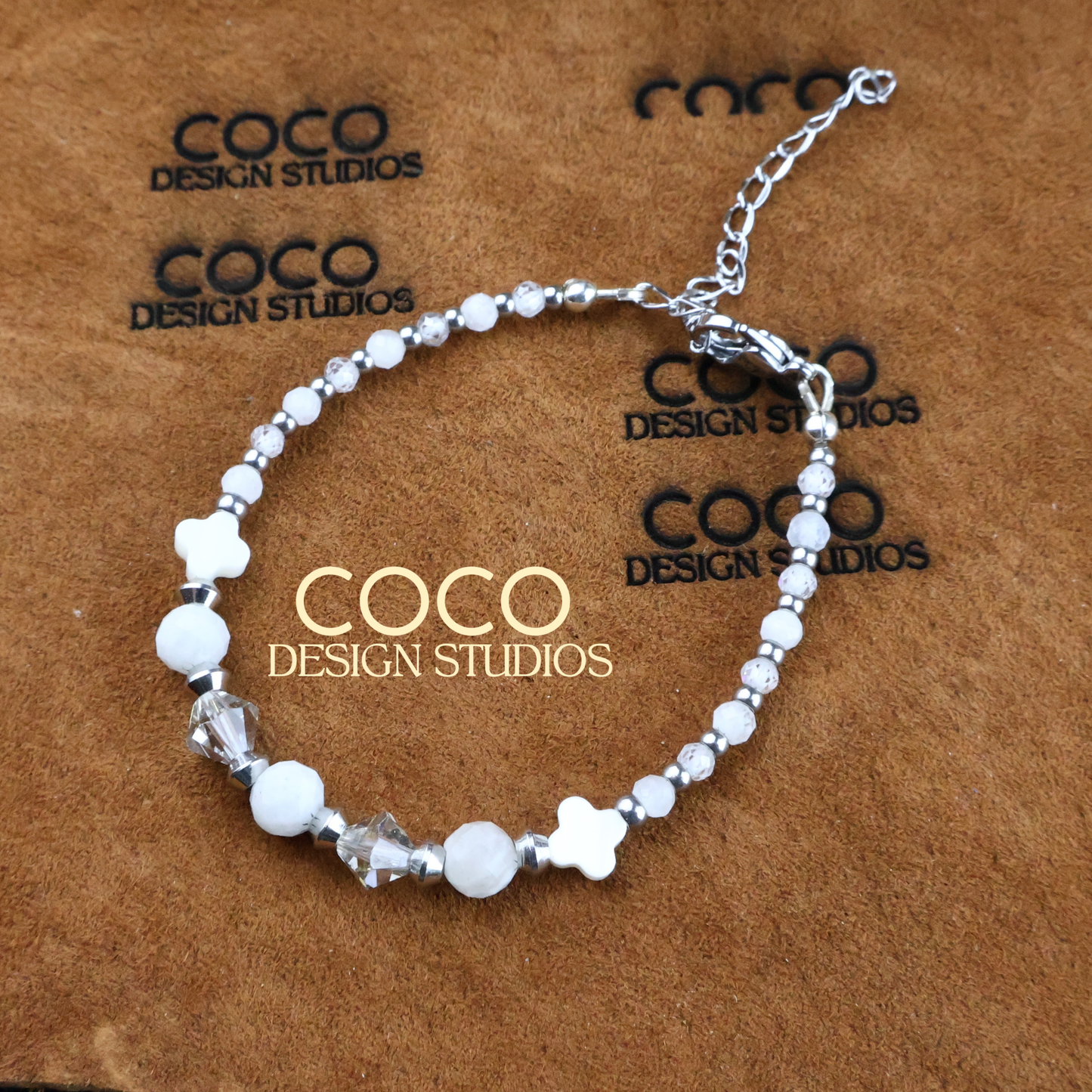 Moonstone, Shell Clovers and Austrian Crystal Bracelet