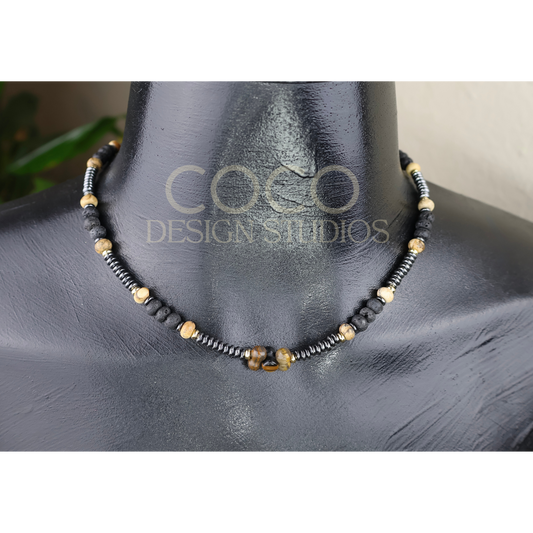 Tiger's Eye, Jasper, Lava Rock, and Hematite Necklace