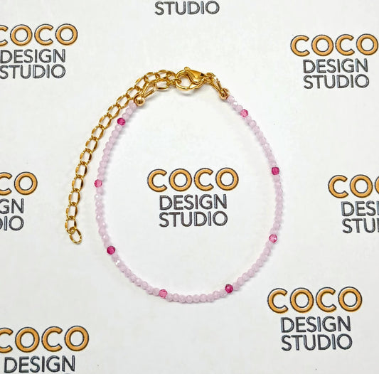 Radiant Harmony Bracelet: Faceted Pink Zirconia and Fuchsia Synthetic Rubies
