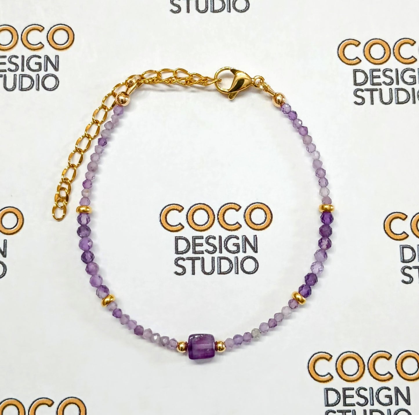 Amethyst Serenity Bracelet: Dainty Faceted Beads with Cube Centerpiece
